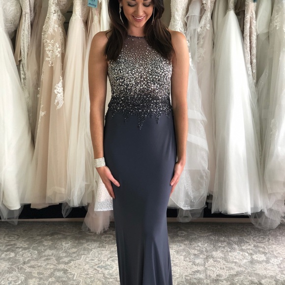 Lucci Lu Dresses & Skirts - Beaded Dark Grey fitted Prom Dress Laceup Back